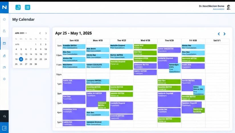 Agenda Nextmotion : vue hebdomadaire des rendez-vous dans un compte de démonstration.