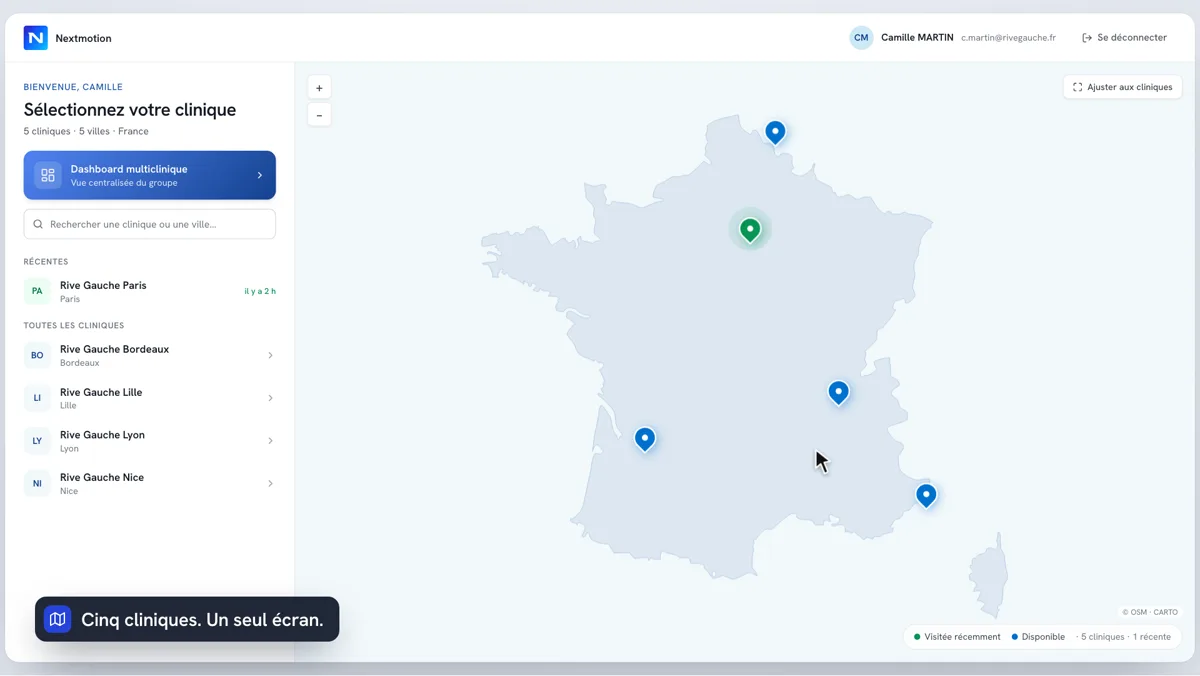 Démo animée du multi-cliniques Nextmotion