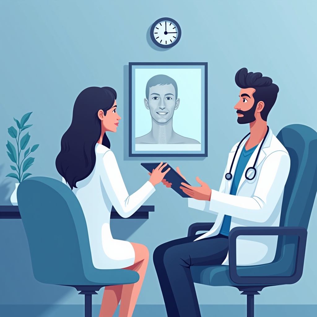 Digital consultation in aesthetic medicine with 3D facial simulation on screen