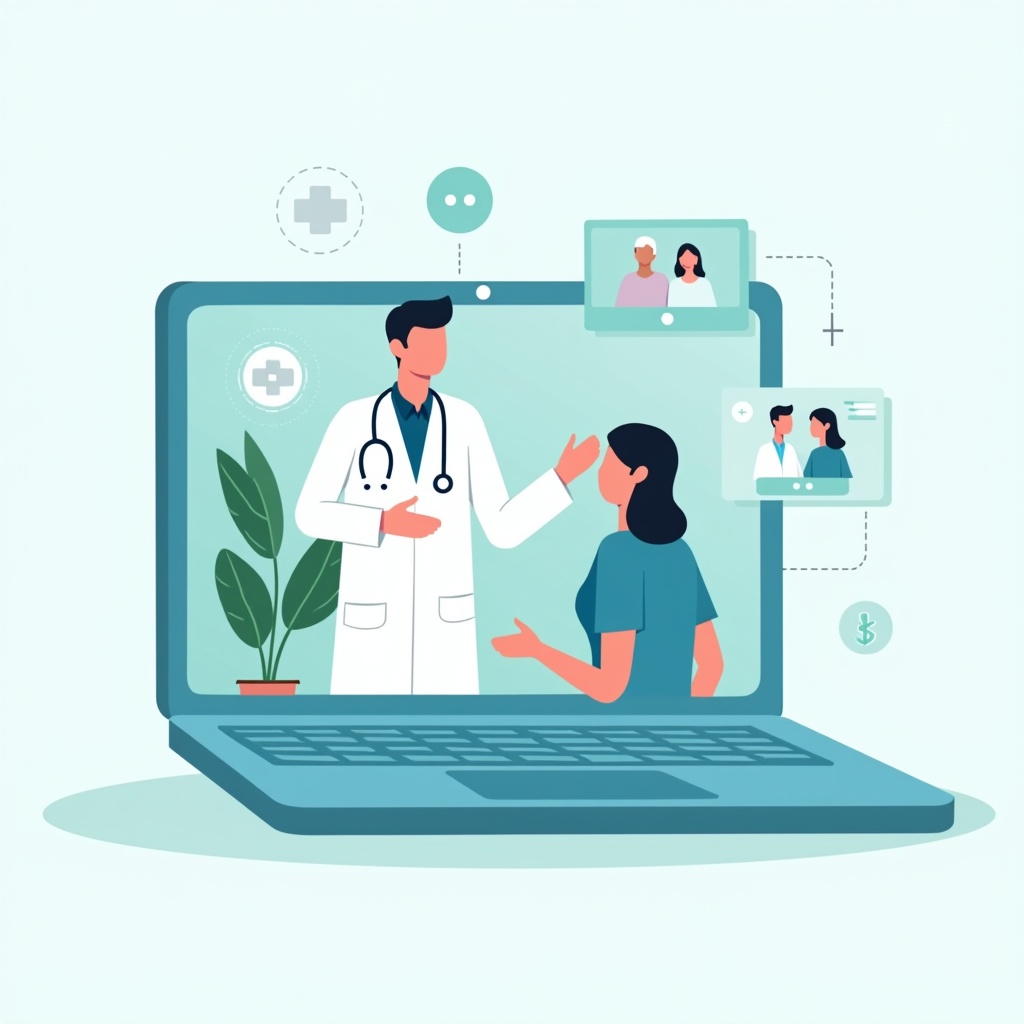 Telemedicine virtual consultation in an aesthetic clinic - doctor and patient on screen