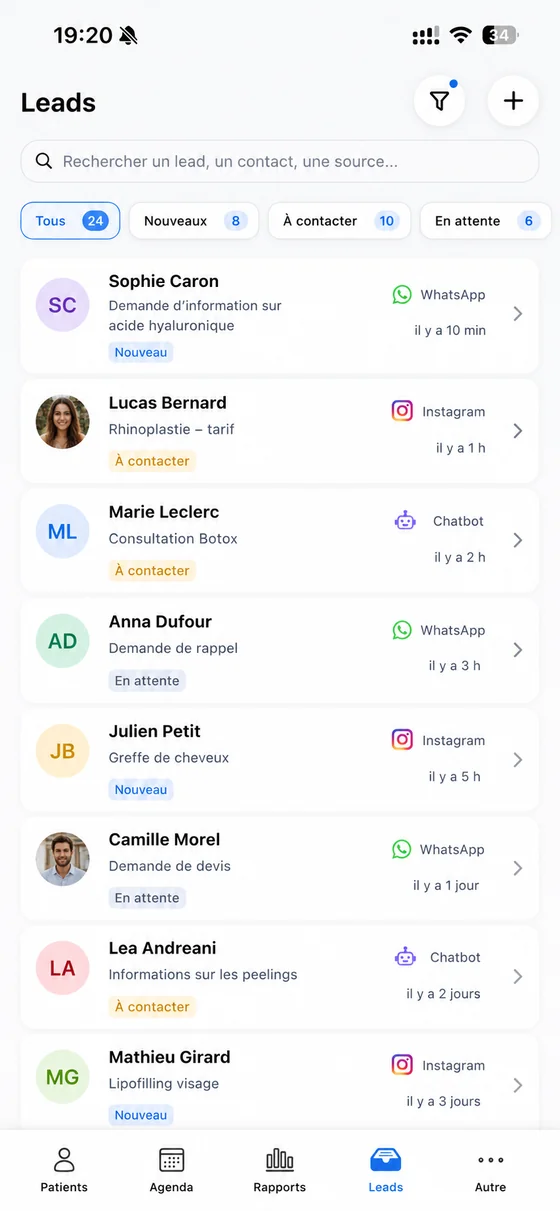 Incoming leads in the Nextmotion Capture app